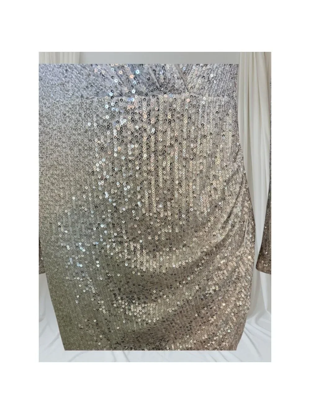 Windsor Silver Sequin Long Sleeve Surplice Mini Dress Size L